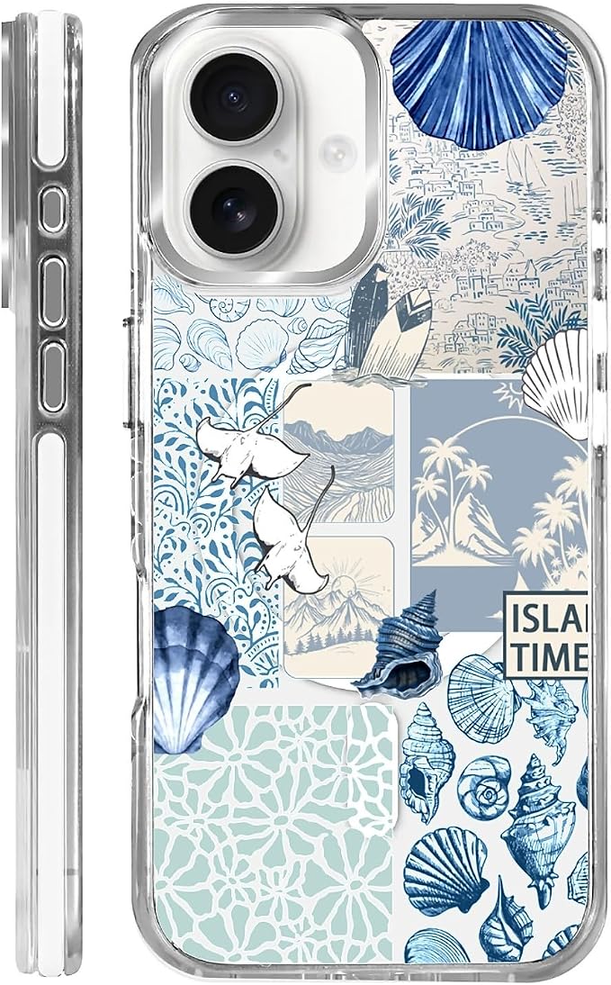 Case for iPhone 16, Sea Life Ocean Waves Seashell Collage Phone Case Design，for by Toulas
