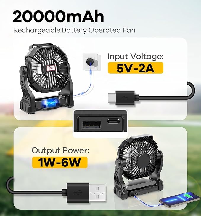 DOWILLDO 30000mAh Portable Battery Powered Camping Fan - - Image 2