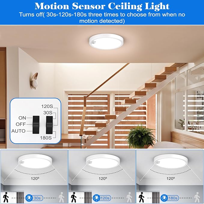 Motion Sensor Ceiling Light Wired, LED Flush Mount Ceiling Light Fixture - Image 2