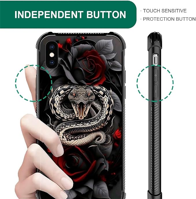 for iPhone Xs Max Case, Entwined Rose Snake Pattern Graphic Design Girl Boy - Image 6