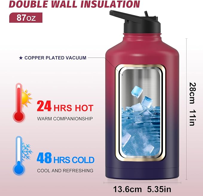 87oz Insulated Water Bottle, BPA Free&Leak Proof, 1.5 Gallon Stainless Steel - Image 3