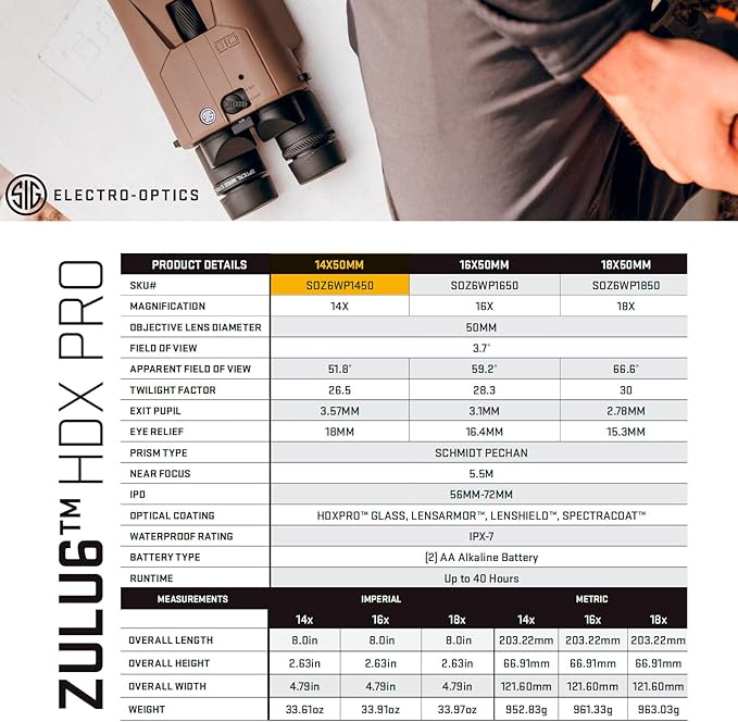 SIG SAUER ZULU6 HDX PRO 14x50mm Waterproof Fogproof Durable FDE Image - Image 7