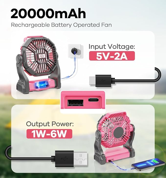 DOWILLDO 20000mAh Portable Battery Powered Camping Fan - - Image 3