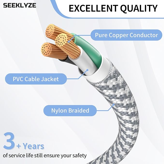 16 Gauge Braided Extension Cord 20 FT, 16/3 Flat Plug Power Cord Indoor - Image 3