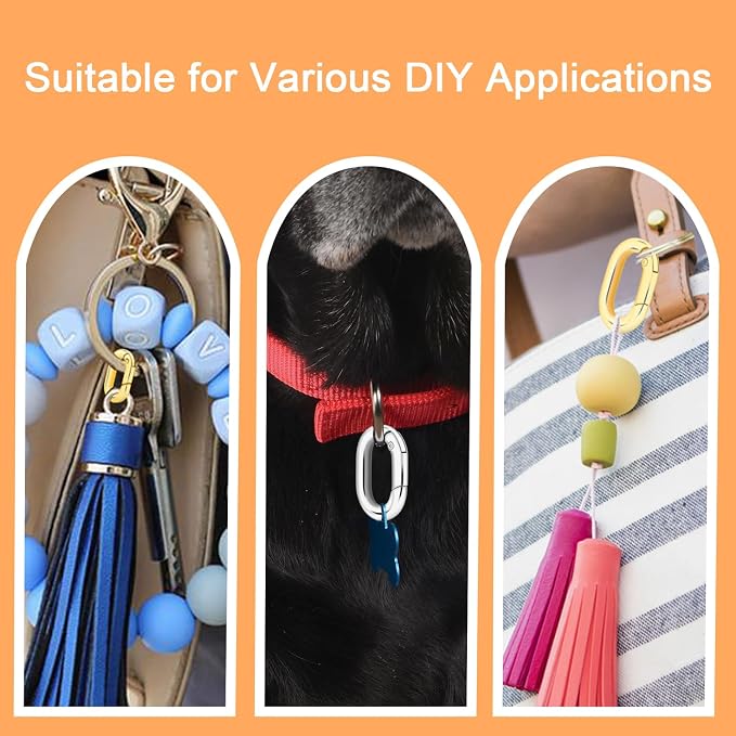 12Pack 5/8 Inch Small Oval Keyring, Metal Tiny Carabiner Spring Snap Hooks Clip - Image 6