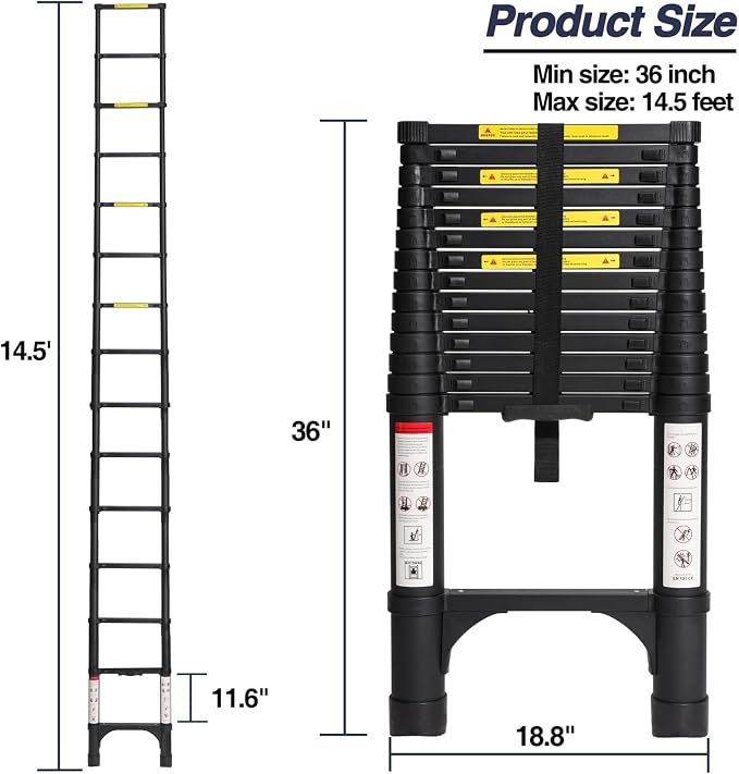 BOCOM 14.5 FT Aluminum Telescoping Ladder, Lightweight Multi-Purpose - Image 5