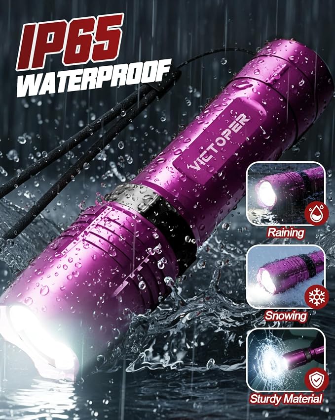 Victoper Pink Rechargeabe Flashlight 2 Pack, High Lumens 5 Modes LED Bright - Image 7