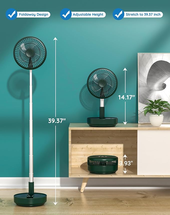 Primevolve Portable Oscillating Standing Fan, Rechargeable Battery Operated USB - Image 2