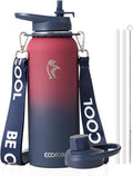 Coolflask Water Bottle with Straw, 40 oz Insulated Metal Water Flask with Straw by Coolflask