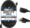 Iron Forge Cable 200 Ft Black Extension Cord, 200 Foot Extension Cord, 3 Prong by IronForgeCable