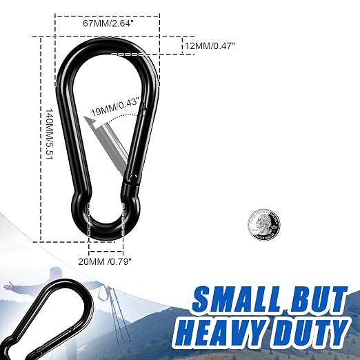 KINLINK 1 Pack Black Carabiner Clip, 5.5 inch Heavy Duty Spring Snap Hook - Image 3