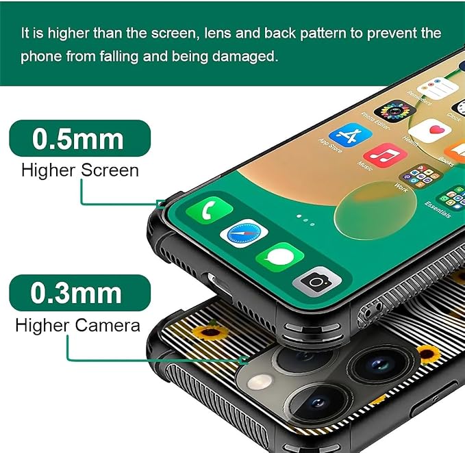 for iPhone 14 Pro Case, Cute Little Elephant Sunflower White Line Art Pattern - Image 3