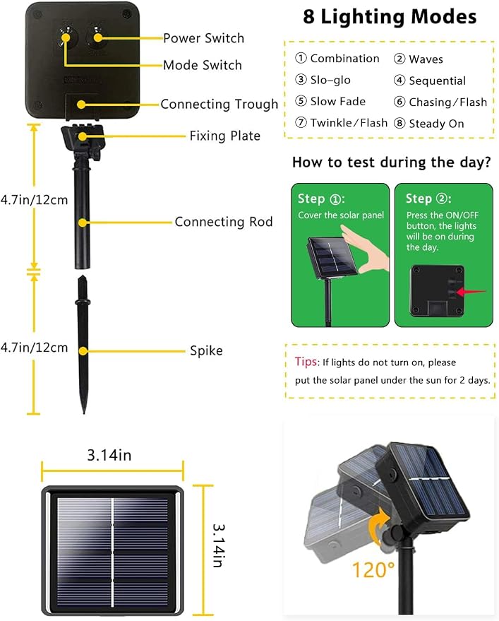 2 Pack 200 LED Red White and Blue Solar String Lights Outdoor Waterproof - Image 6
