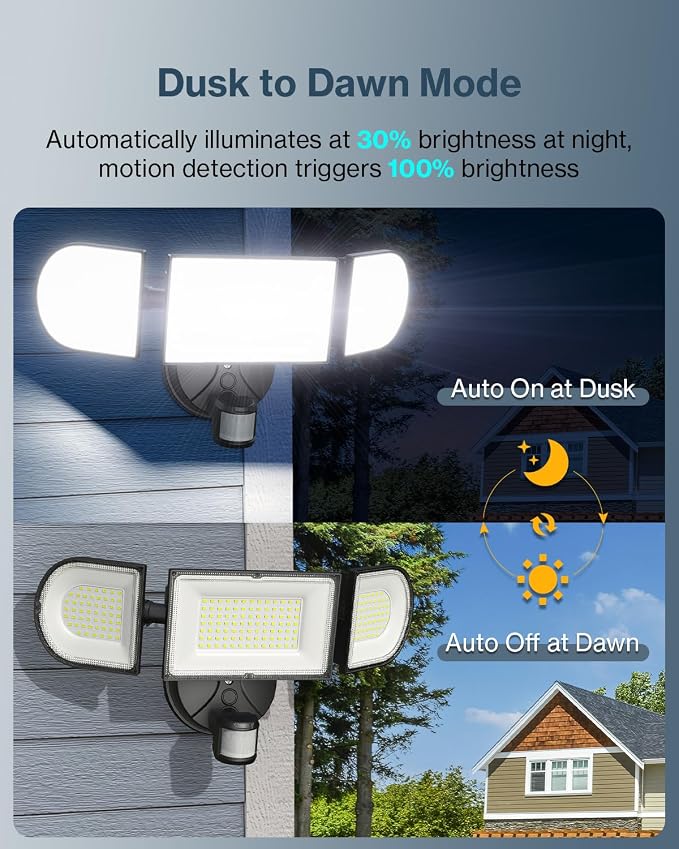 Olafus 180W Motion Sensor Outdoor Lights, 18000LM Dusk to Dawn LED Flood Lights - Image 6