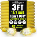 3ft Outdoor/Indoor Extension Cord 12/3 Gauge Extra Heavy Duty 3 Prong SJTW by LifeSupplyUSA