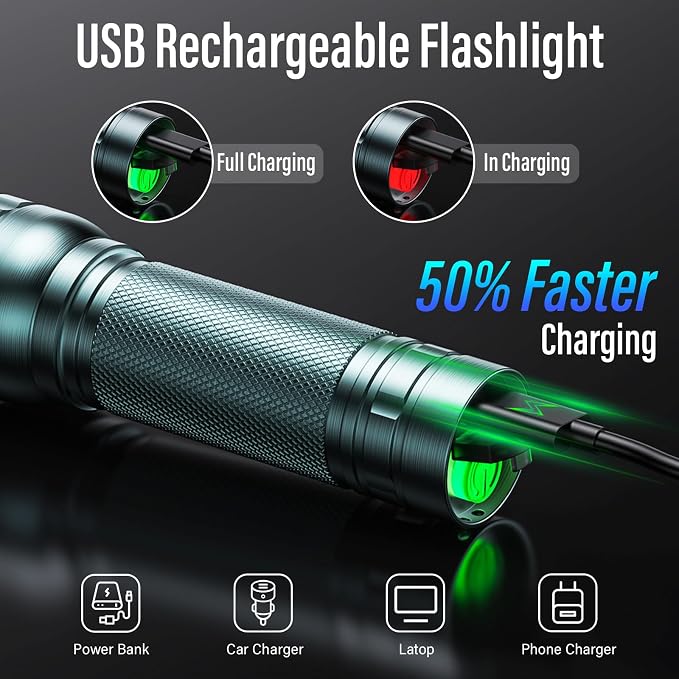 Rechargeable Flashlights High Lumens, G1000 Super Bright Flash Light Grey - Image 3