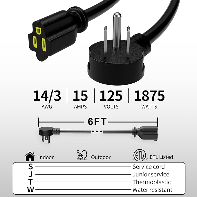 Vockjour 6 FT 2 Pack Black Low Profile Flat Plug 14 Gauge Heavy Duty Extension - Image 2