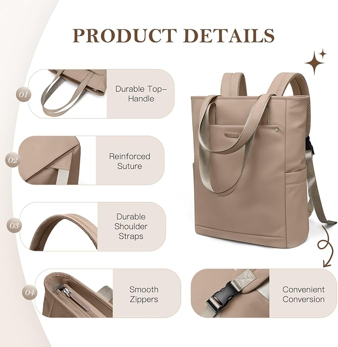 Convertible Laptop Backpack for Women Men Carry on Tote Backpack Teacher - Image 6