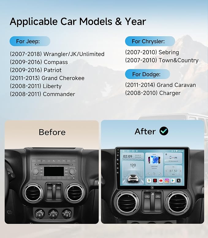 Car Radio Stereo Upgrade for Jeep Wrangler JK Compass Grand Cherokee Dodge Ram - Image 2