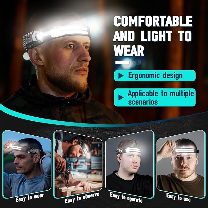 Bud K Rechargeable Headlamp 8 Pack, LED Headlight Flashlight Super Bright - Image 5