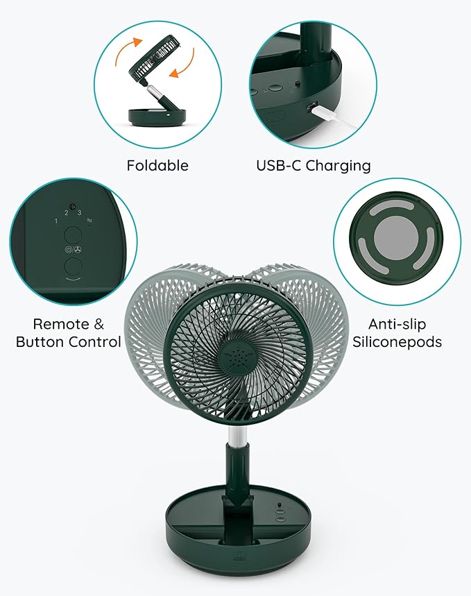 Primevolve Portable Oscillating Standing Fan, Rechargeable Battery Operated USB - Image 5