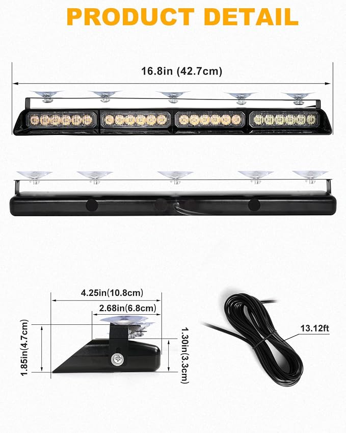HLauto 6Z4J Emergency Dash Strobe Lights: 2x16.8 inch Blue Amber Safety Lights - Image 7
