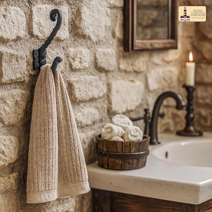 Mystic Colonial Rustic Cast Iron Wall Hooks, Heavy Duty Blackened Vintage - Image 5