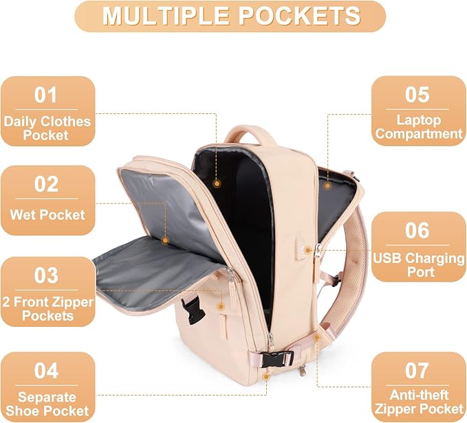 coofay Large Carry On Backpack Flight Approved Personal Item Travel Backpack - Image 3