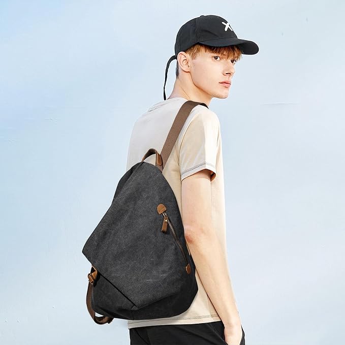 KL928 Canvas Vintage Backpack – Large Casual Daypack Outdoor Travel Rucksack - Image 8