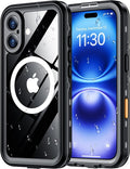 Red2Fire for iPhone 16 Case Waterproof, Phone Case 6.1" Black/Clear by Red2Fire