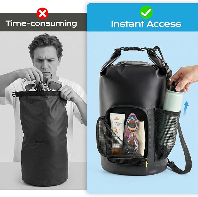 20L Waterproof Dry Bag with Bottle Holder & Mesh Pocket, 500D PVC Tarpaulin - Image 5