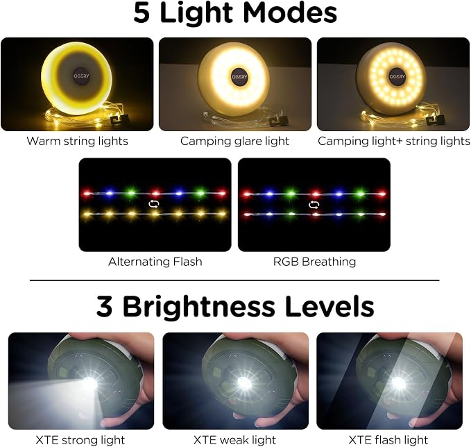 OGERY Camping String Lights, 4 in 1 Quick Storage 32.8FT Rechargeable Tent - Image 3