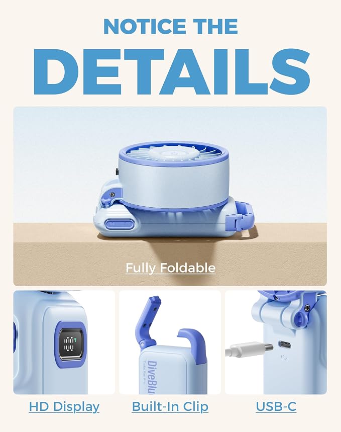 Diveblues Portable Turbo Fan, 100 Speed Handheld Fan - Image 7