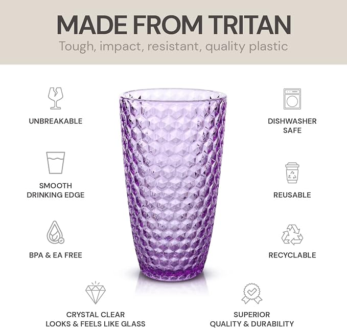 BELLAFORTE Shatterproof Tritan Plastic Tall Tumbler, 19oz Drinking Glasses Set - Image 3