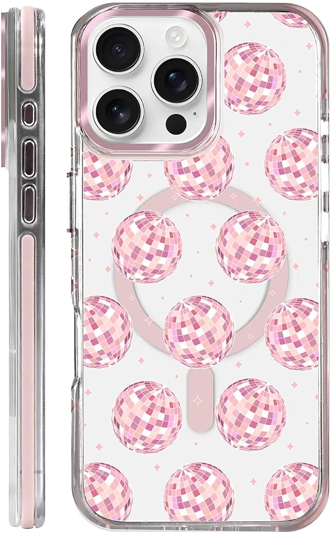 Case for iPhone 16 Pro Max, Disco Balls Pink Phone Case Design，for Women Girls by Toulas
