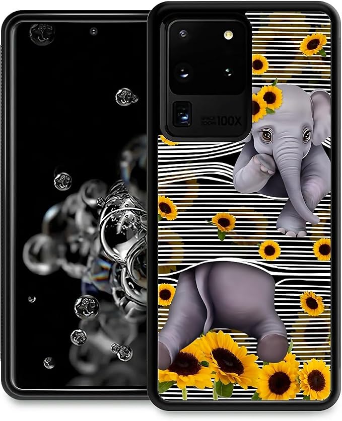 for Samsung Galaxy S20 Ultra Case, Cute Little Elephant Sunflower White Line by FKBRCL4U