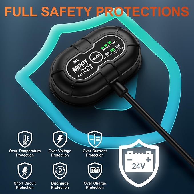 SUNER POWER 24V 20W Solar Battery Charger Maintainer, Built-in Ultra Smart MPPT - Image 4