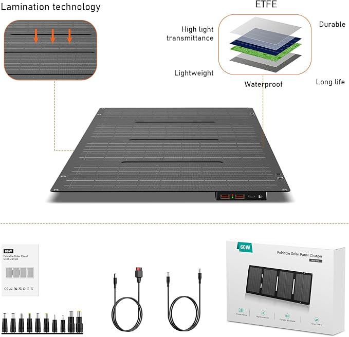 60W YT60 Solar Panel Charger Solar Battery High Efficiency Camping Waterproof - Image 5