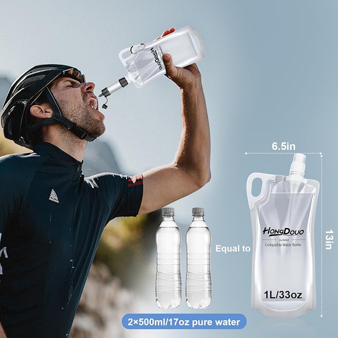 2 Pack Collapsible Water Bottles, 1L Hiking Water Flasks - 33oz BPA-Free - Image 3