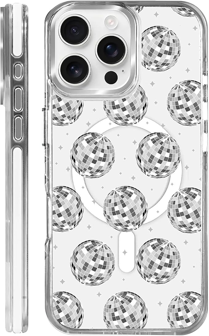 Case for iPhone 16 Pro Max, Disco Ball Grayish White Phone Case Design，for by Toulas