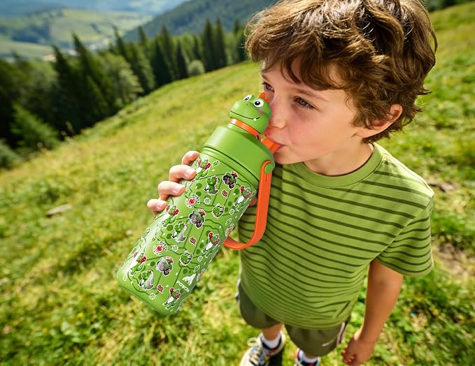 POWCAN 18 oz Kids Stainless Steel Water Bottle: 2-in-1 Straw Spout Lid - Image 7