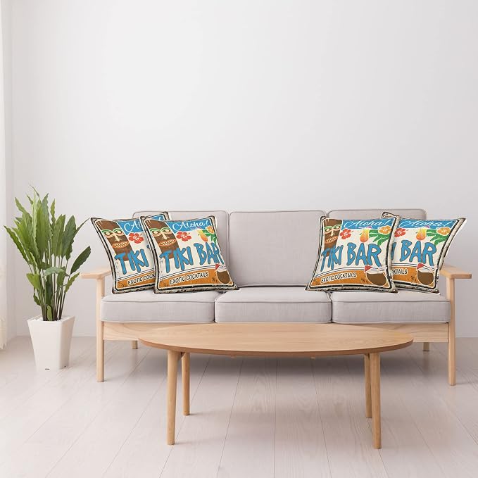 Ambesonne Tiki Bar Decorative Throw Pillow Case Pack of 4, Rusty Vintage Sign - Image 4