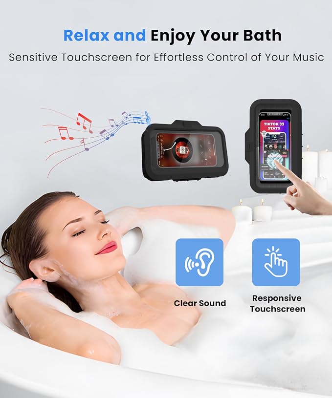URROY Shower Phone Holder Waterproof One-Touch Open Shower Phone Case Anti-Fog - Image 5
