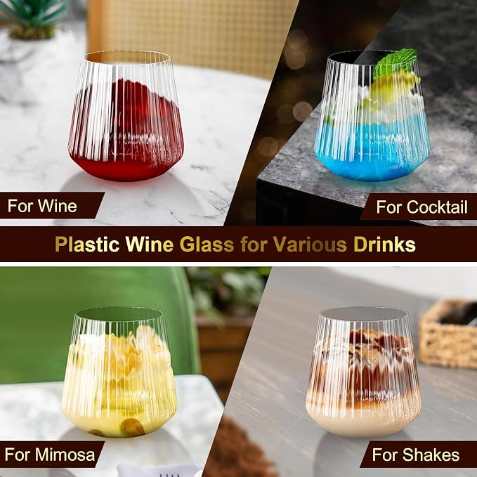 Lueumxc 40 Pack Plastic Ribbed Wine Glasses, 14Oz Origami Disposable Wine - Image 7