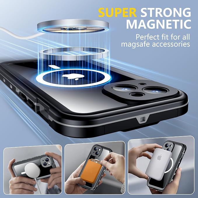 Red2Fire for iPhone 15 Case Waterproof, Phone Case 6.1" Black/Clear - Image 4