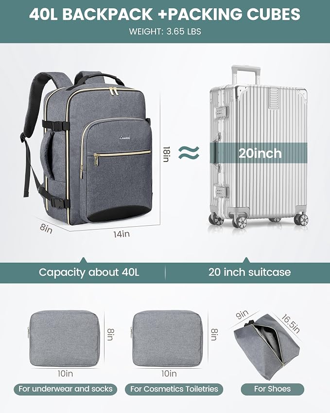LOVEVOOK Travel Backpack for Women & Men 40L, Airline Approved Carry On - Image 5