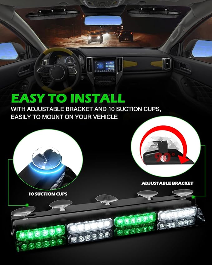 HLauto 604N Emergency Dash Strobe Lights: 2x16.8 inch Green White Security - Image 6