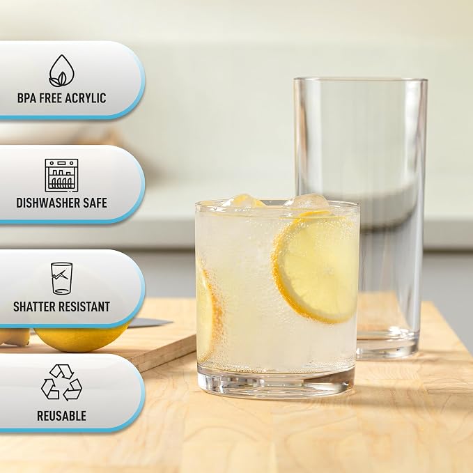Zulay Kitchen Plastic Drinking Glasses – Mixed 16oz & 12oz Acrylic Shatterproof - Image 3