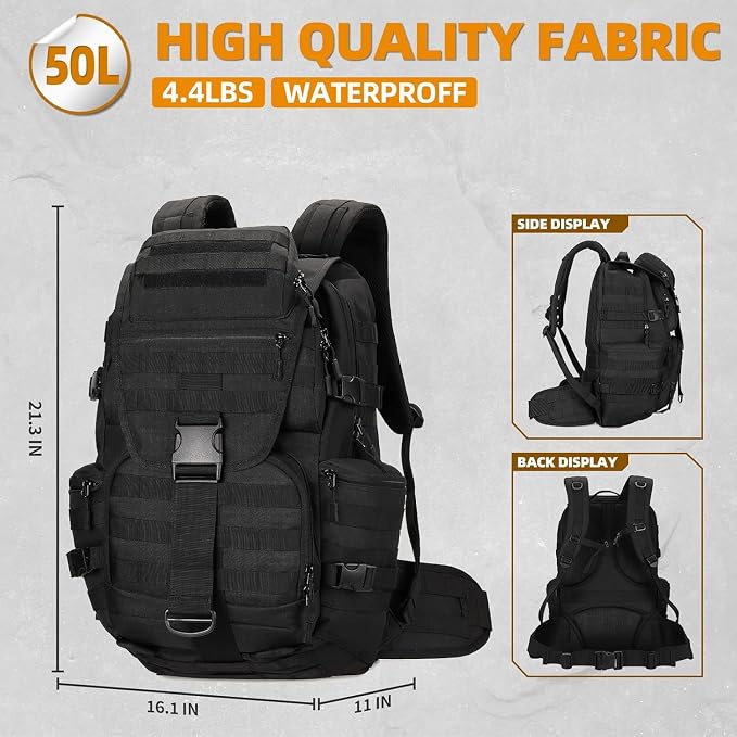 50L Military Tactical Backpack 3 Day Assault Pack Molle Daypack Hiking Backpack - Image 2