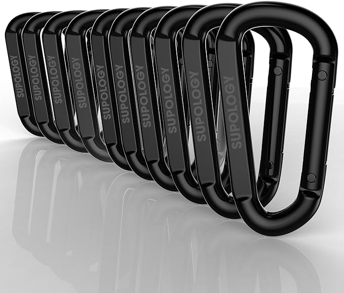 Heavy Duty Carabiner Clip, Steel Carabiners 1100lbs 3" D Shaped Spring Hook by SUPOLOGY